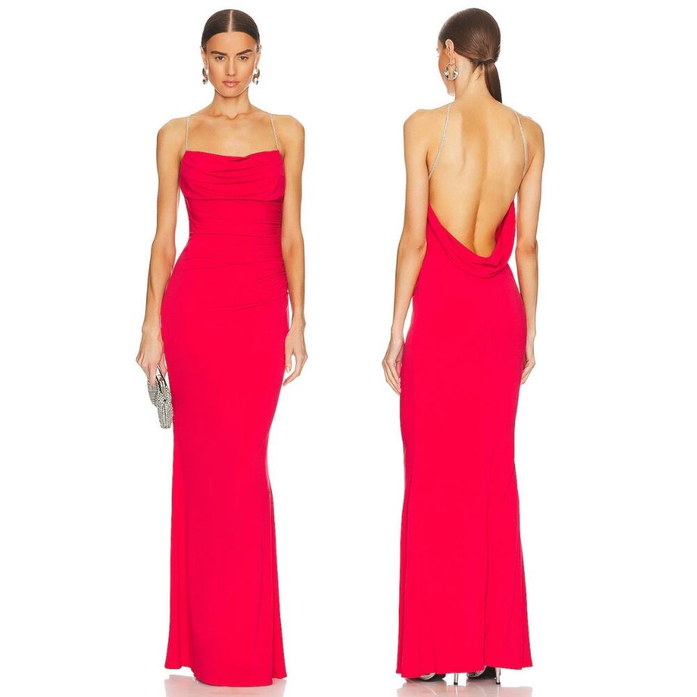 Katie May Lolita Gown Maxi Dress Cowl Crystal Embellished Strap Formal Party M